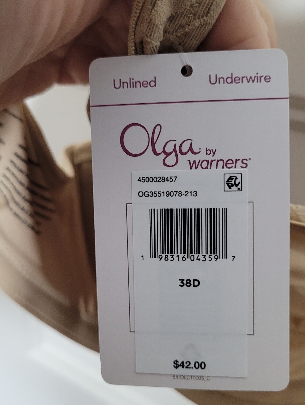 NWT Olga by Warners beige minimizer bra in size 38D - Picture 5 of 5